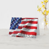 愛国の神がアメリカ国旗を祝福 カード (黄色い花)