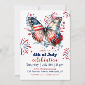 愛国の蝶と花火7月4日パーティー 招待状 (正面)
