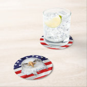 愛国の贈り物をアピールするハゲのワシ ラウンドペーパーコースター (インサイチュ)