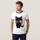 愛国の黒猫おもしろいTシャツSunglasses Tシャツ (正面フル)