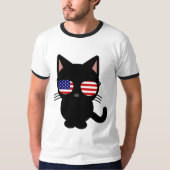 愛国の黒猫おもしろいTシャツSunglasses Tシャツ (正面)