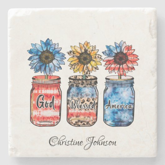 愛国ひまわり(ジャース) | 神の賛美アメリカ ストーンコースター (正面)