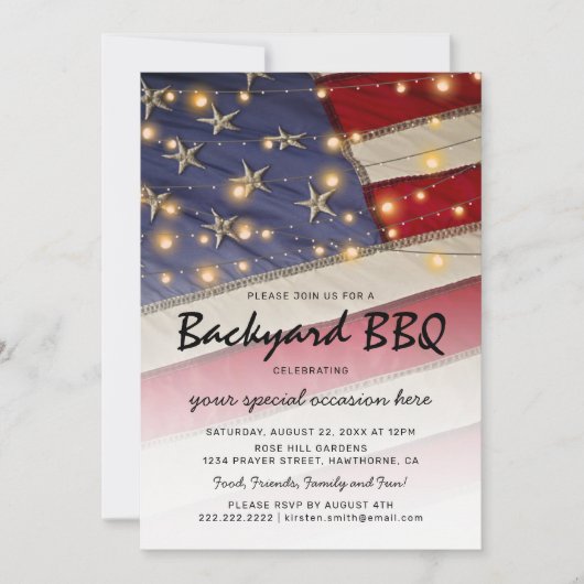愛国アメリカのお祝いBBQパーティー 招待状 (正面)