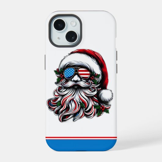 愛国アメリカクリスマスサンタクロース iPhone 15ケース (裏面)