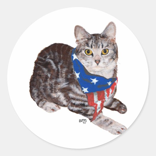 愛国アメリカンショートヘア タビー猫 ラウンドシール (正面)