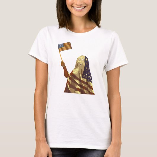 愛国アメリカン・フラッグ・ゴースト・ハロウィン Tシャツ (正面)