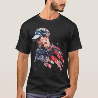 愛国アメリカ兵ウォーターカラーアート Tシャツ
