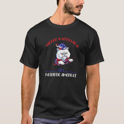 愛国アメリカ国旗ウィッカ猫7月4日アメリカ Tシャツ (正面)