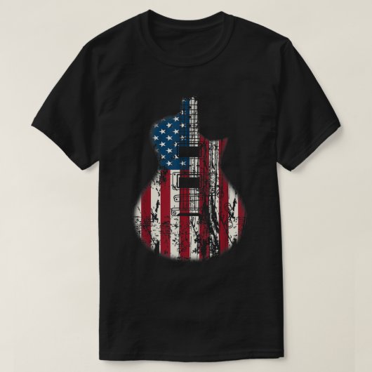 愛国アメリカ国旗ギターデザイン Tシャツ (デザイン正面)