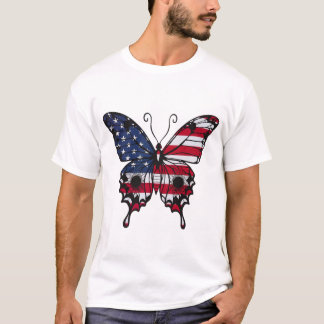 愛国アメリカ国旗バタフライ Tシャツ
