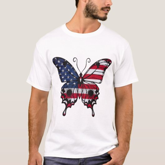 愛国アメリカ国旗バタフライ Tシャツ (正面)