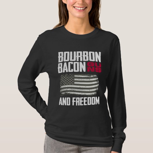 愛国アメリカ国旗バーボンバコンの銃とフリ Tシャツ (正面)
