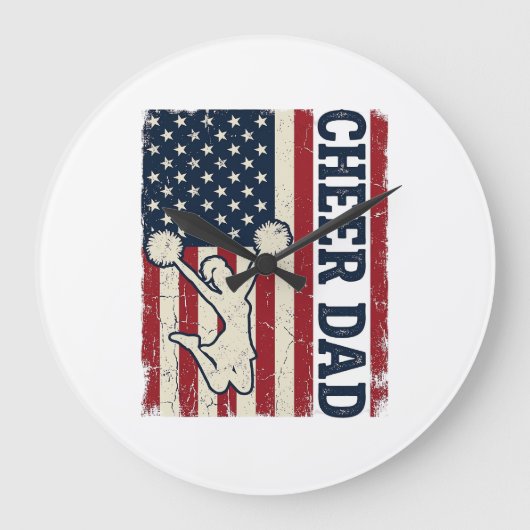 愛国アメリカ国旗ベクターTシャツデザイン パパを応援 ラージ壁時計 (正面)