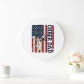 愛国アメリカ国旗ベクターTシャツデザイン パパを応援 ラージ壁時計 (ホーム)