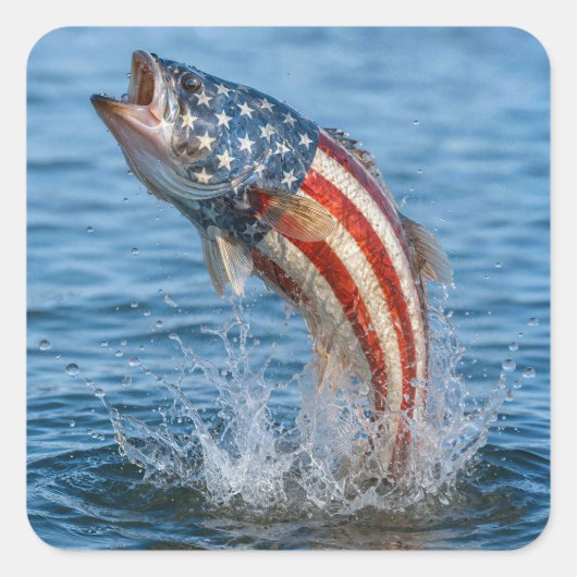 愛国アメリカ国旗魚 スクエアシール (正面)
