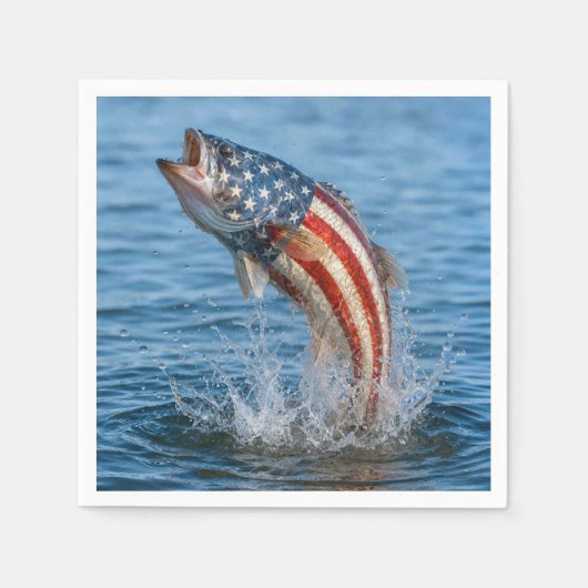 愛国アメリカ国旗魚 スタンダードカクテルナプキン (正面)