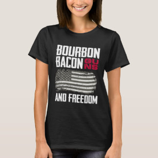 愛国アメリカ国旗 バーボン ベーコン 銃 フリー Tシャツ