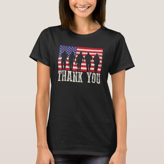 愛国アメリカ国旗 メンズ退役軍人に感謝 Tシャツ (正面)