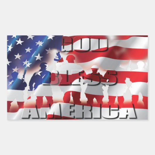愛国アメリカ国旗 神の祝福アメリカ 長方形シール (正面)