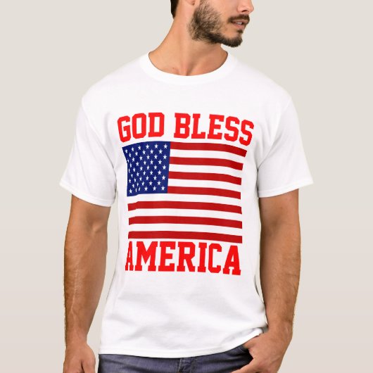 愛国アメリカ国旗 神よアメリカを祝福してください Tシャツ (正面)