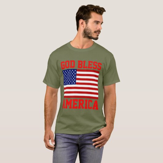 愛国アメリカ国旗 神よアメリカを祝福してください Tシャツ (正面フル)