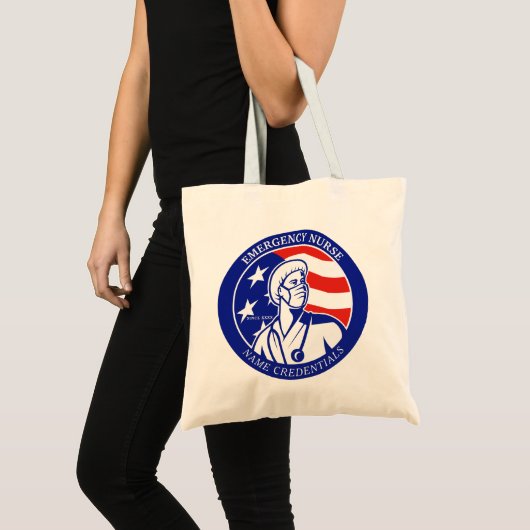 愛国アメリカ国旗 RN 登録看護師 名前入り トートバッグ (正面(商品))