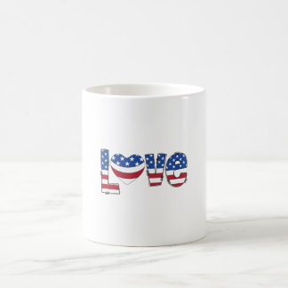 愛国アメリカ国旗LOVEタイポグラフィ コーヒーマグカップ