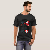 愛国アメリカ スイス ママ アメリカ国旗 スイス国旗 Tシャツ (正面フル)
