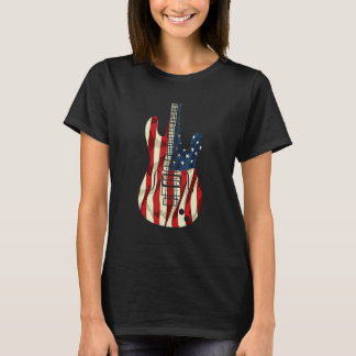 愛国アメリカUSAフラグギター7月4日独立記念日 Tシャツ