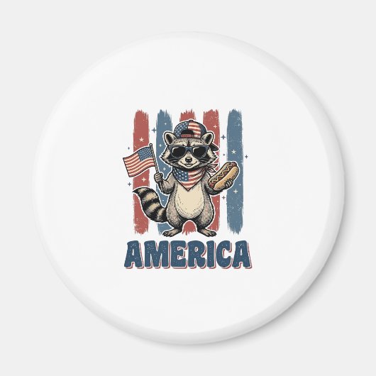 愛国アライグマ アメリカ ヴィンテージTシャツ デザイン1 マグネット (正面)