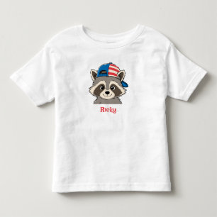 愛国アライグマ 赤 白 青 キャップ 名前 トドラー トドラーTシャツ