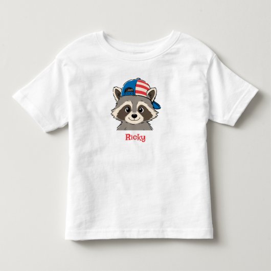 愛国アライグマ 赤 白 青 キャップ 名前 トドラー トドラーTシャツ (正面)