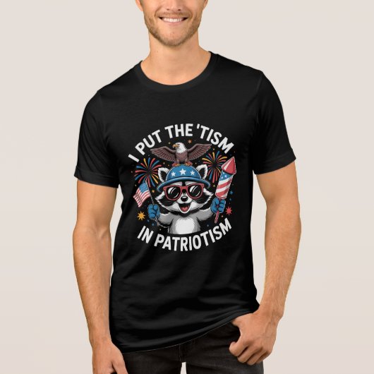 愛国アライグマ、面白い7月4日のTシャツ トライブレンドTシャツ (正面)