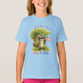 愛国アライグマ 7月4日 動物ブルー Tシャツ (正面)