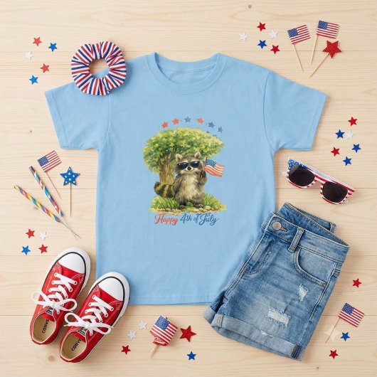 愛国アライグマ 7月4日 動物ブルー Tシャツ