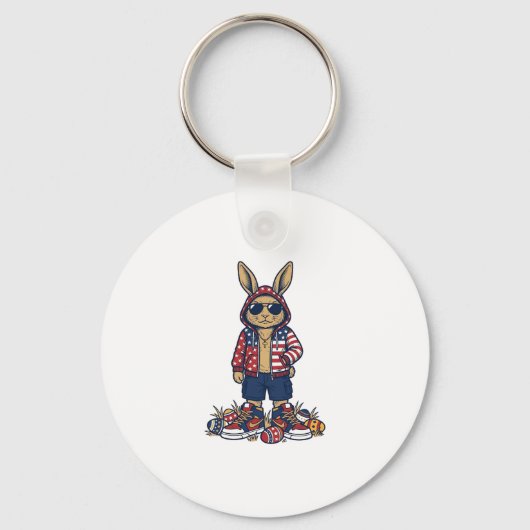 愛国イースターウサギビンテージTシャツ_1 キーホルダー (正面)