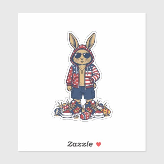 愛国イースターバニー ビンテージ ベクターTシャツ_1 シール (シート)