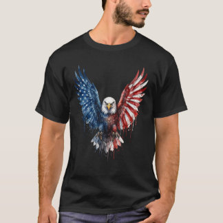 愛国ウォーターカラーハクトウワシ アメリカ国旗 Tシャツ