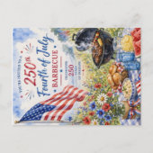 愛国ウォーターカラー 250周年 第4回独立記念日のBBQ ポストカード (正面)