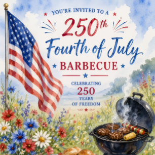 愛国ウォーターカラー 250周年 第4回独立記念日のBBQ ポストカード
