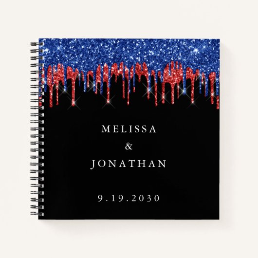 愛国エレガント色の赤いグリッタードリップ結婚 ノートブック (正面)