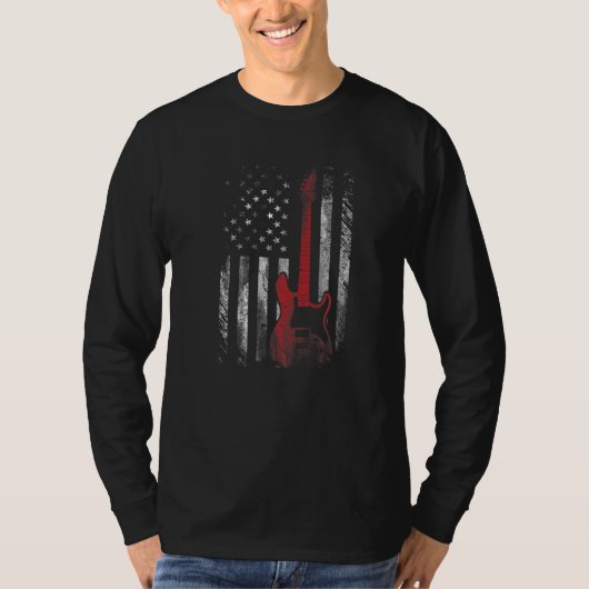 愛国エレクトリックギター アメリカ国旗 ミュージックP Tシャツ (正面)