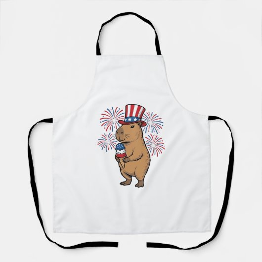 愛国カピバラアイスクリーム花火Tシャツデザイン エプロン (正面)