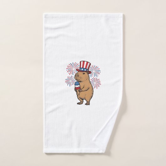 愛国カピバラアイスクリーム花火Tシャツデザイン ハンドタオル (ハンドタオル)
