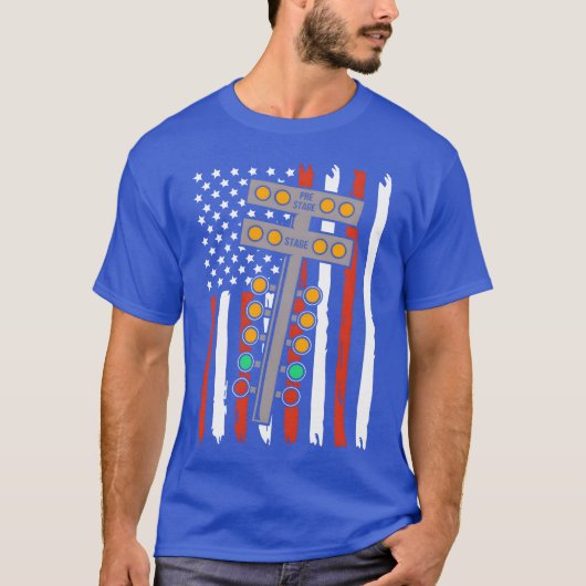 愛国カー・レース アメリカ国旗 ドラッグレース ギフト Tシャツ (正面)