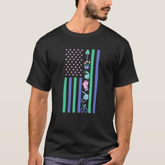 愛国ガーデニング アメリカ国旗 ガーデナー ガーデニング用品 P Tシャツ (正面)