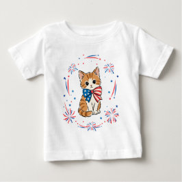 愛国キティン 花火 – 赤 白 青 リボン ベビーTシャツ