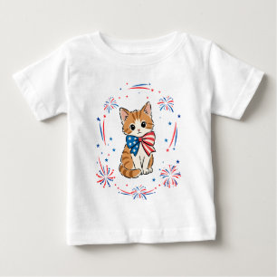 愛国キティン 花火 – 赤 白 青 リボン ベビーTシャツ