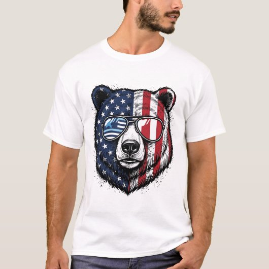 愛国クマ サングラス ヴィンテージ ベクター Tシャツ_1 Tシャツ (正面)