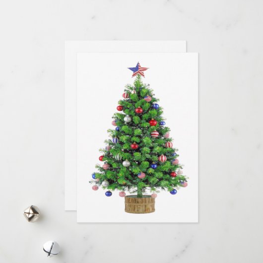 愛国クリスマスツリー 赤 白 青 アメリカ 愛国心 シーズンカード (正面/裏面インサイチュ)